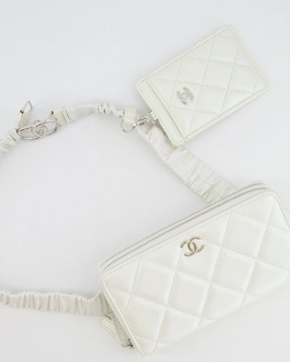 *HOT* Chanel Coco Neige White Pearlescent Lambskin Belt Bag with Silver Hardware