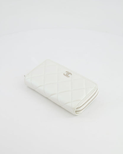 *HOT* Chanel Coco Neige White Pearlescent Lambskin Belt Bag with Silver Hardware