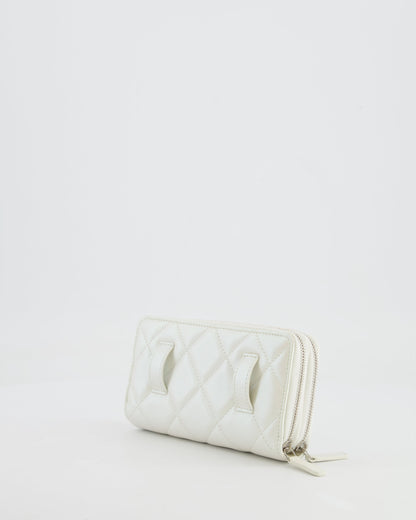 *HOT* Chanel Coco Neige White Pearlescent Lambskin Belt Bag with Silver Hardware