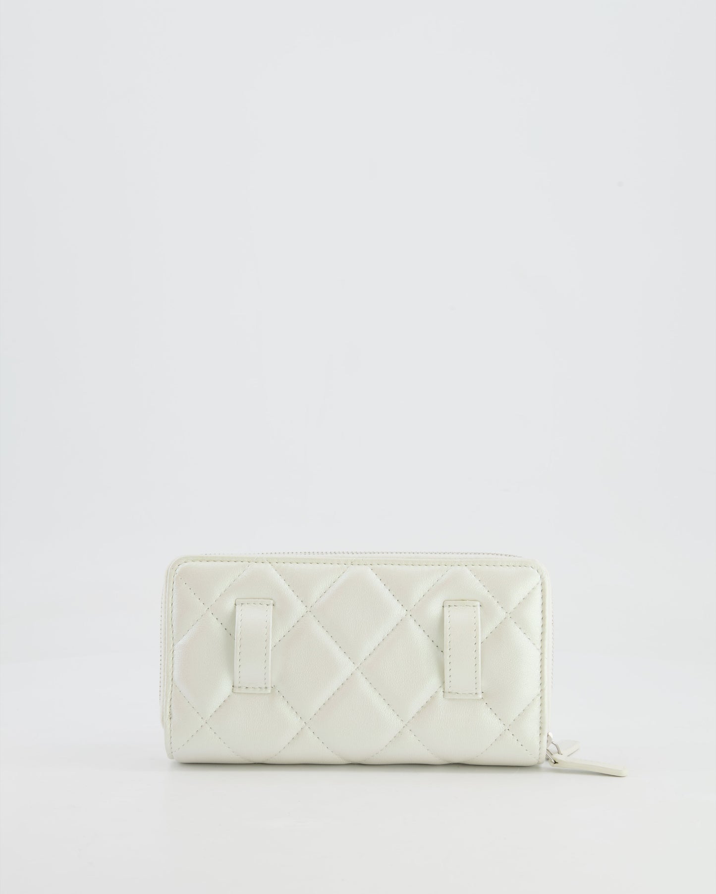 *HOT* Chanel Coco Neige White Pearlescent Lambskin Belt Bag with Silver Hardware