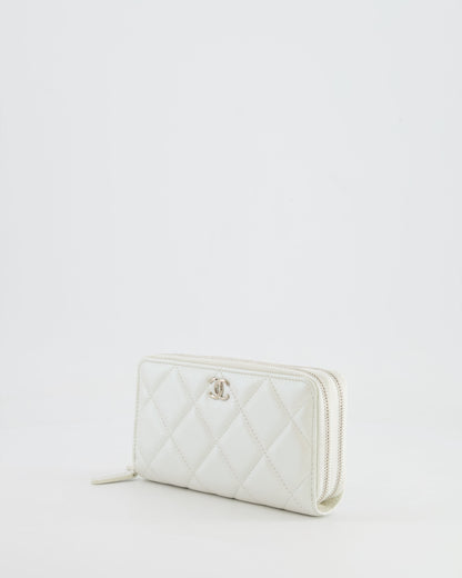 *HOT* Chanel Coco Neige White Pearlescent Lambskin Belt Bag with Silver Hardware