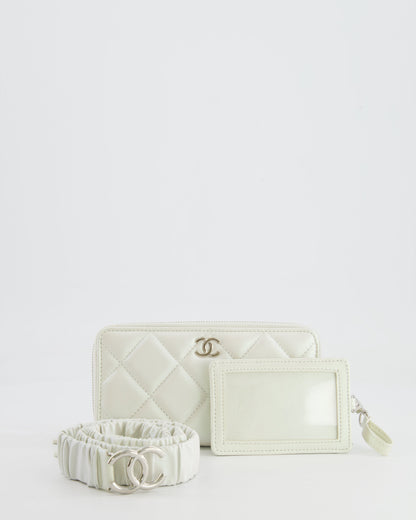 *HOT* Chanel Coco Neige White Pearlescent Lambskin Belt Bag with Silver Hardware