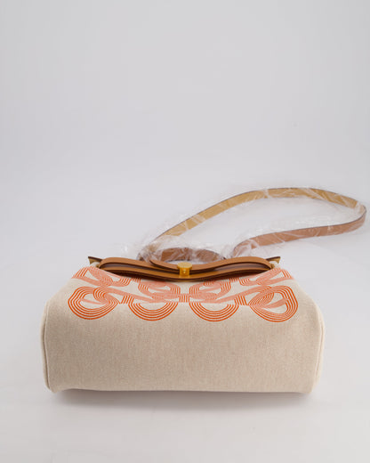 Hermès Herbag Zip Retourne 31 Chaine D'Ancre Bag in Orange Mécano & Ecru Quadrille Toille Canvas, Natural Hunter Leather with Gold Hardware