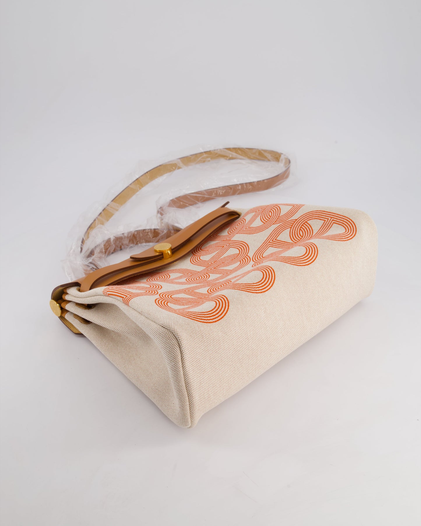 Hermès Herbag Zip Retourne 31 Chaine D'Ancre Bag in Orange Mécano & Ecru Quadrille Toille Canvas, Natural Hunter Leather with Gold Hardware