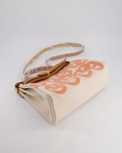 Hermès Herbag Zip Retourne 31 Chaine D'Ancre Bag in Orange Mécano & Ecru Quadrille Toille Canvas, Natural Hunter Leather with Gold Hardware