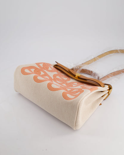Hermès Herbag Zip Retourne 31 Chaine D'Ancre Bag in Orange Mécano & Ecru Quadrille Toille Canvas, Natural Hunter Leather with Gold Hardware