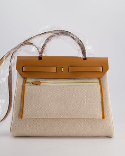 Hermès Herbag Zip Retourne 31 Chaine D'Ancre Bag in Orange Mécano & Ecru Quadrille Toille Canvas, Natural Hunter Leather with Gold Hardware