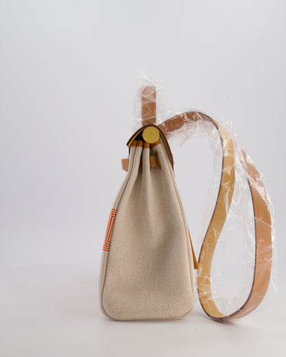 Hermès Herbag Zip Retourne 31 Chaine D'Ancre Bag in Orange Mécano & Ecru Quadrille Toille Canvas, Natural Hunter Leather with Gold Hardware