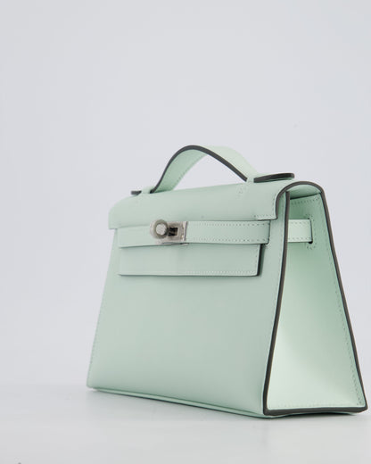 *HOT NEW COLOUR* Hermès Mini Kelly Pochette Bag in Vert Peppermint Swift Leather with Palladium Hardware