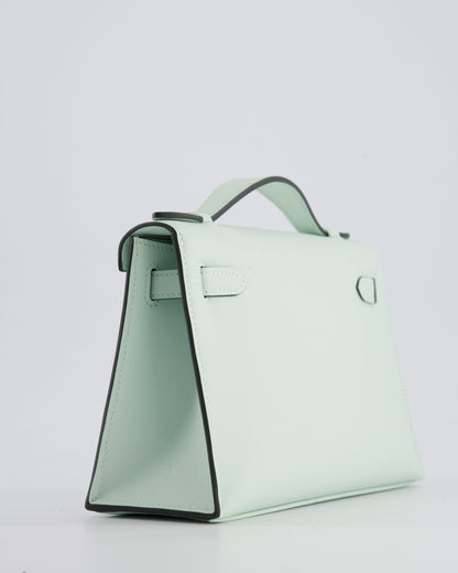 *HOT NEW COLOUR* Hermès Mini Kelly Pochette Bag in Vert Peppermint Swift Leather with Palladium Hardware