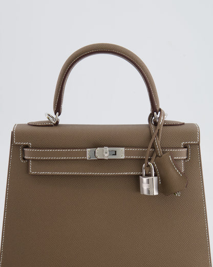 Hermès Kelly Sellier 25cm Bag in Etoupe Epsom Leather with Palladium Hardware