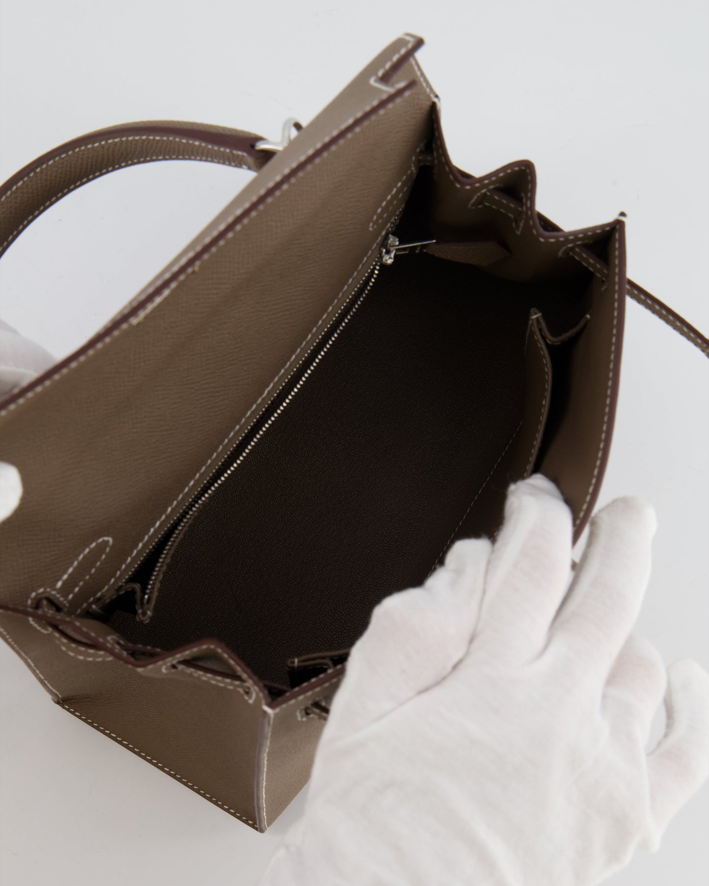 Hermès Kelly Sellier 25cm Bag in Etoupe Epsom Leather with Palladium Hardware