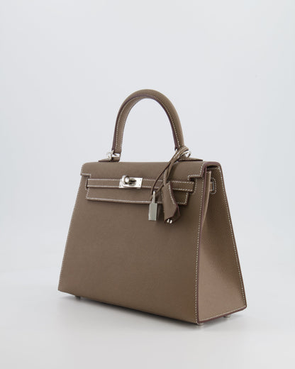 Hermès Kelly Sellier 25cm Bag in Etoupe Epsom Leather with Palladium Hardware
