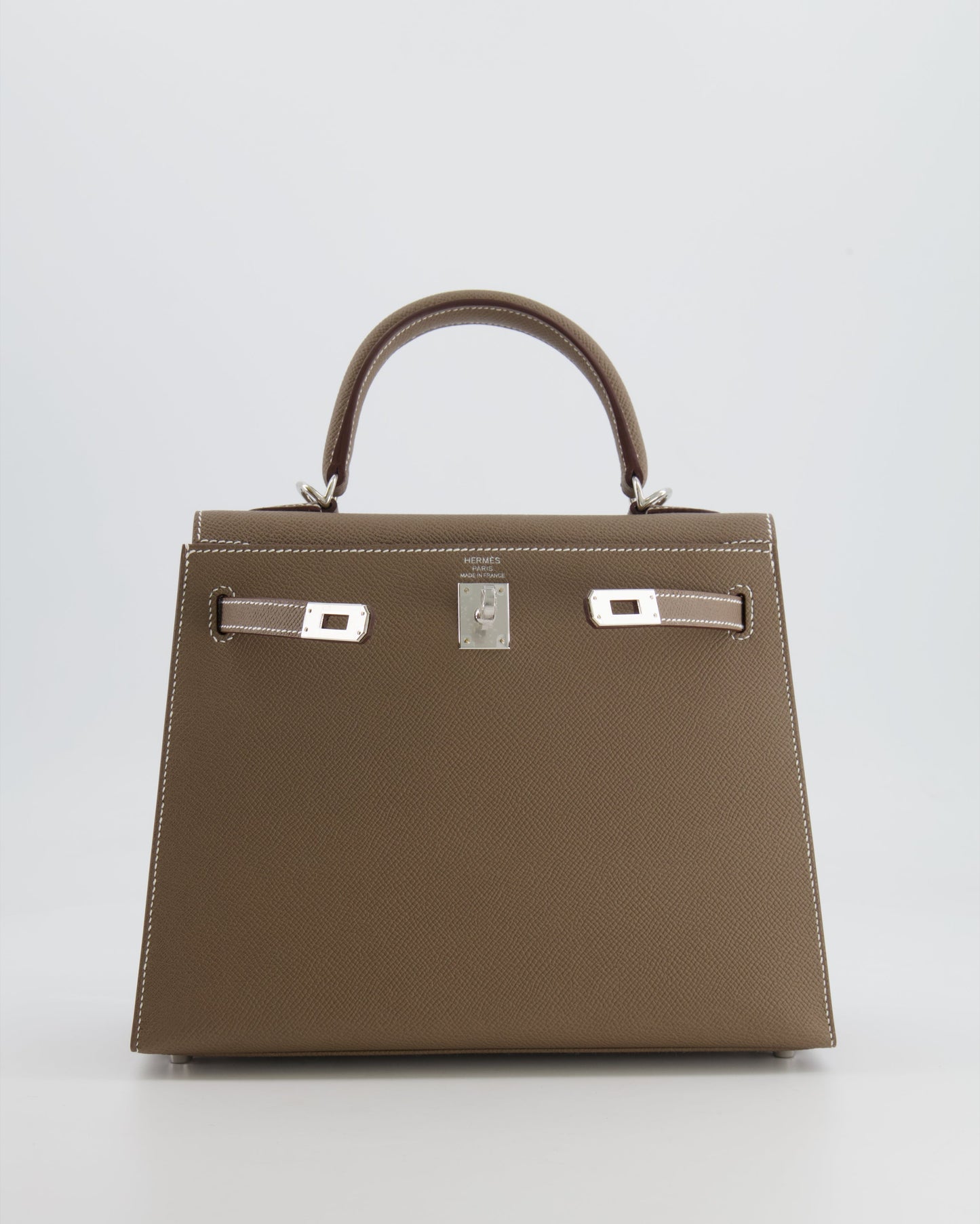 Hermès Kelly Sellier 25cm Bag in Etoupe Epsom Leather with Palladium Hardware