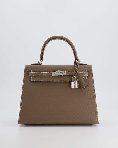 Hermès Kelly Sellier 25cm Bag in Etoupe Epsom Leather with Palladium Hardware