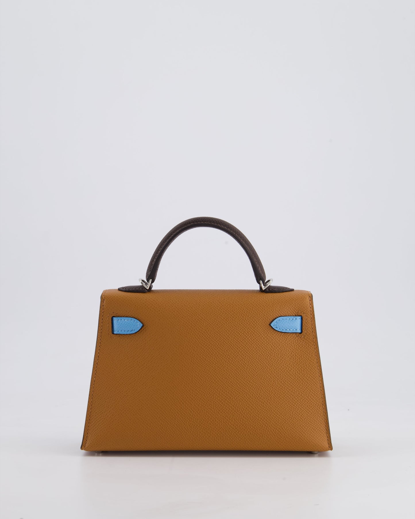 *RARE* Hermès Mini Kelly II Tricolour 20cm Bag In Gold, Ebene and Bleu Celeste Epsom Leather with Palladium Hardware