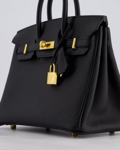 *SUPER RARE* Hermès Birkin 25 Retourne Bag in Noir Togo Leather with Brushed Gold Hardware