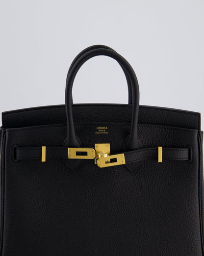 *SUPER RARE* Hermès Birkin 25 Retourne Bag in Noir Togo Leather with Brushed Gold Hardware