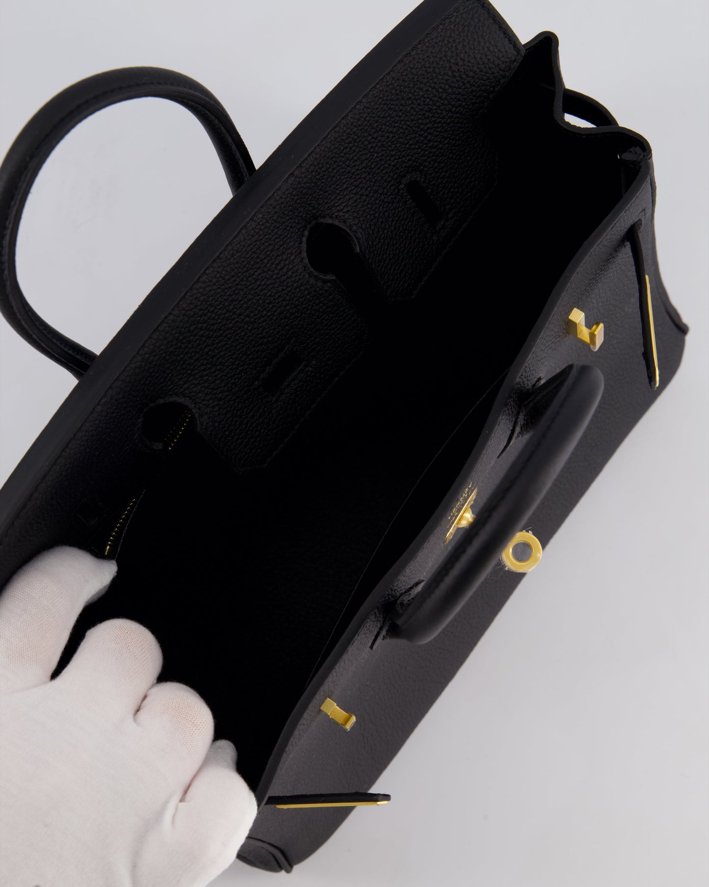 *SUPER RARE* Hermès Birkin 25 Retourne Bag in Noir Togo Leather with Brushed Gold Hardware