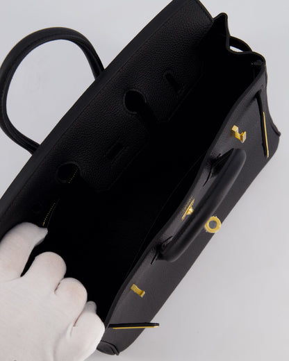 *SUPER RARE* Hermès Birkin 25 Retourne Bag in Noir Togo Leather with Brushed Gold Hardware