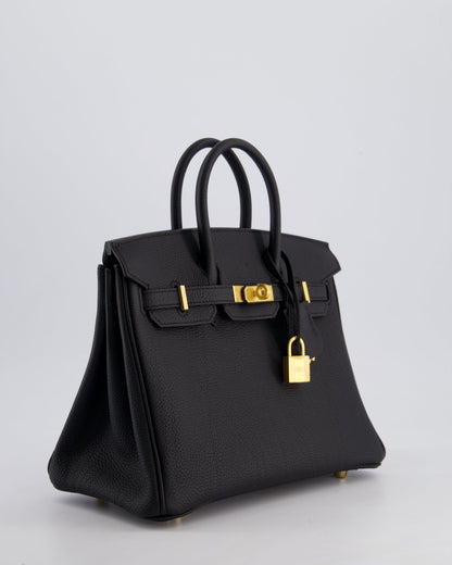 *SUPER RARE* Hermès Birkin 25 Retourne Bag in Noir Togo Leather with Brushed Gold Hardware