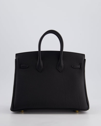 *SUPER RARE* Hermès Birkin 25 Retourne Bag in Noir Togo Leather with Brushed Gold Hardware