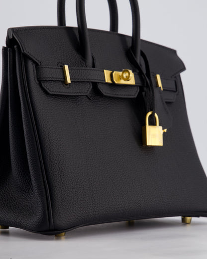 *SUPER RARE* Hermès Birkin 25 Retourne Bag in Noir Togo Leather with Brushed Gold Hardware