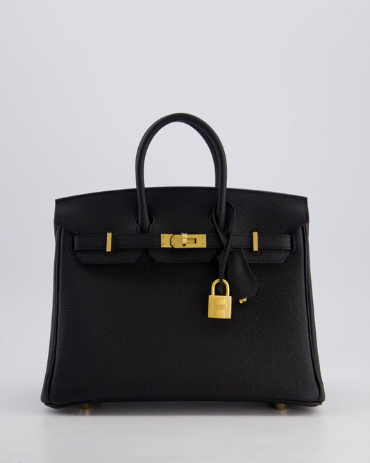 *SUPER RARE* Hermès Birkin 25 Retourne Bag in Noir Togo Leather with Brushed Gold Hardware