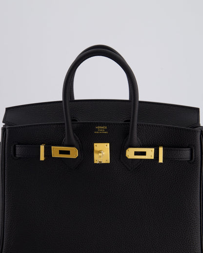 *SUPER RARE* Hermès Birkin 25 Retourne Bag in Noir Togo Leather with Brushed Gold Hardware