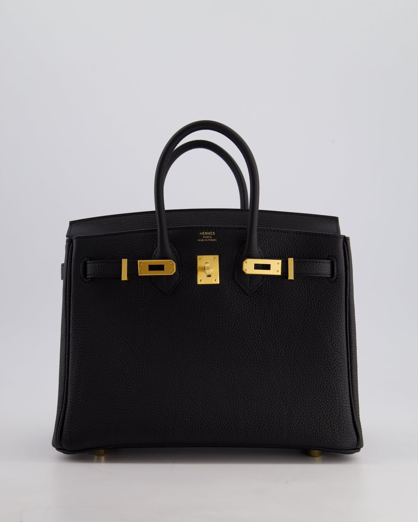 *SUPER RARE* Hermès Birkin 25 Retourne Bag in Noir Togo Leather with Brushed Gold Hardware