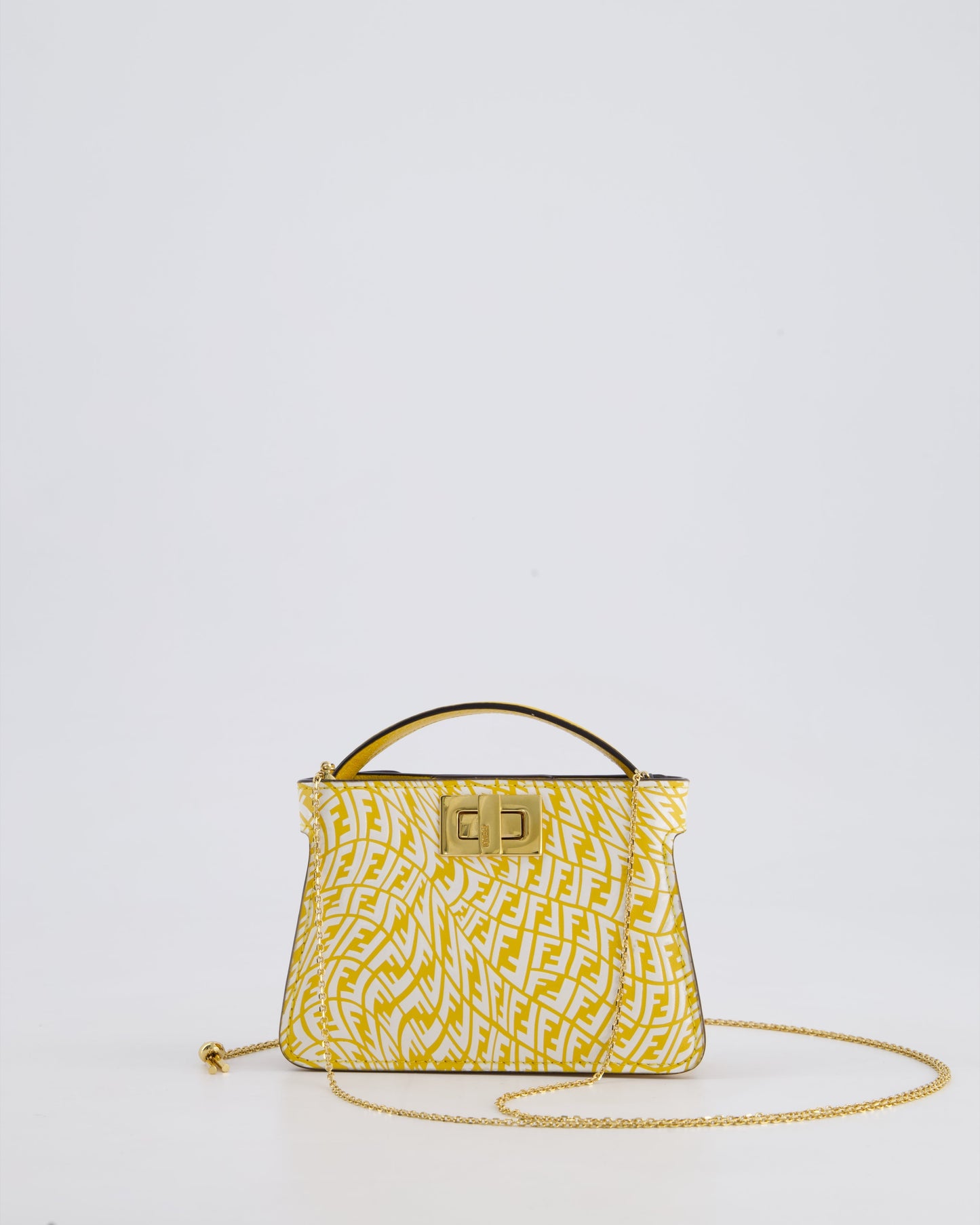 Fendi x Sarah Coleman Yellow Nano Peekaboo Bag with Gold Chain Strap