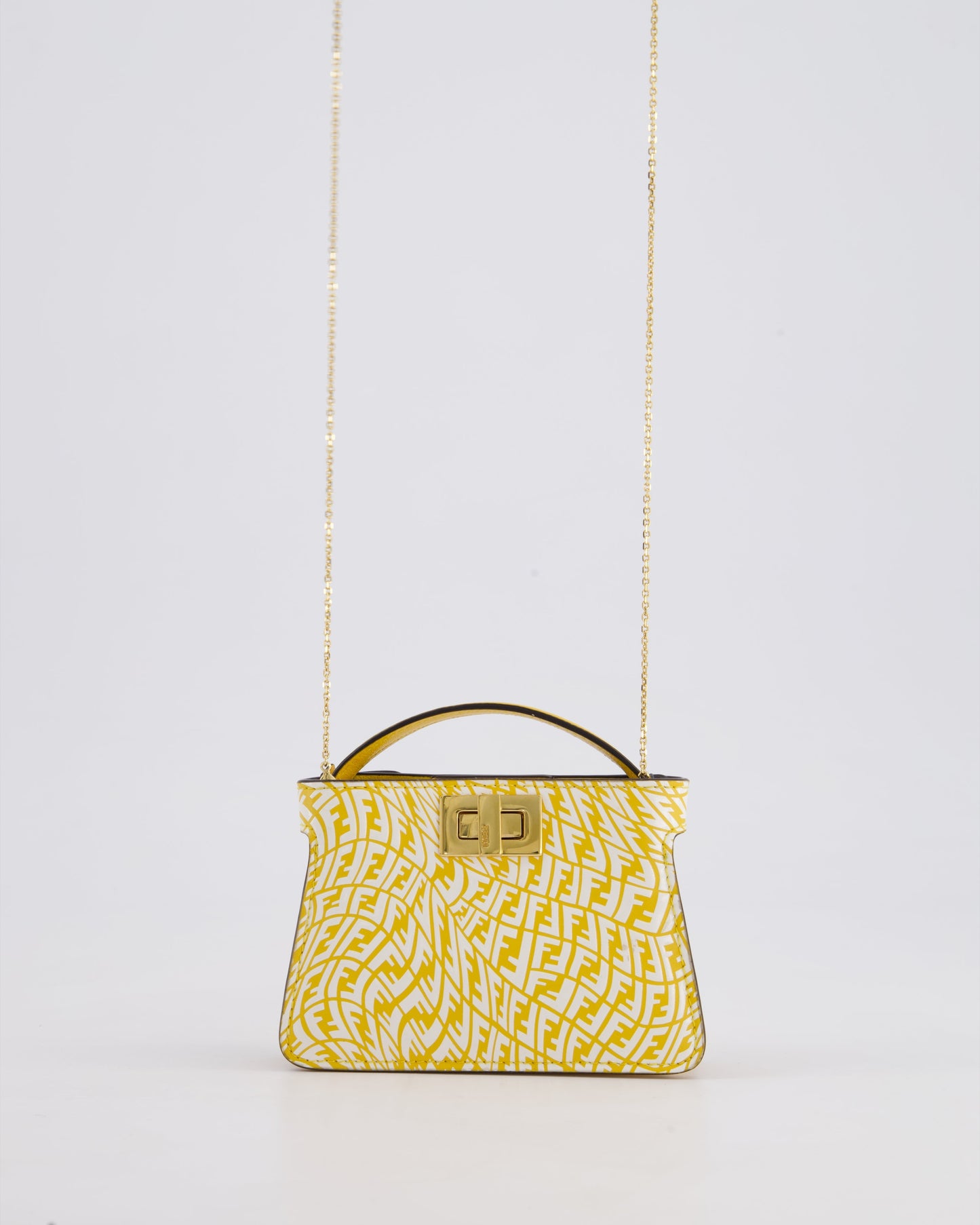 Fendi x Sarah Coleman Yellow Nano Peekaboo Bag with Gold Chain Strap