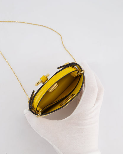 Fendi x Sarah Coleman Yellow Nano Peekaboo Bag with Gold Chain Strap