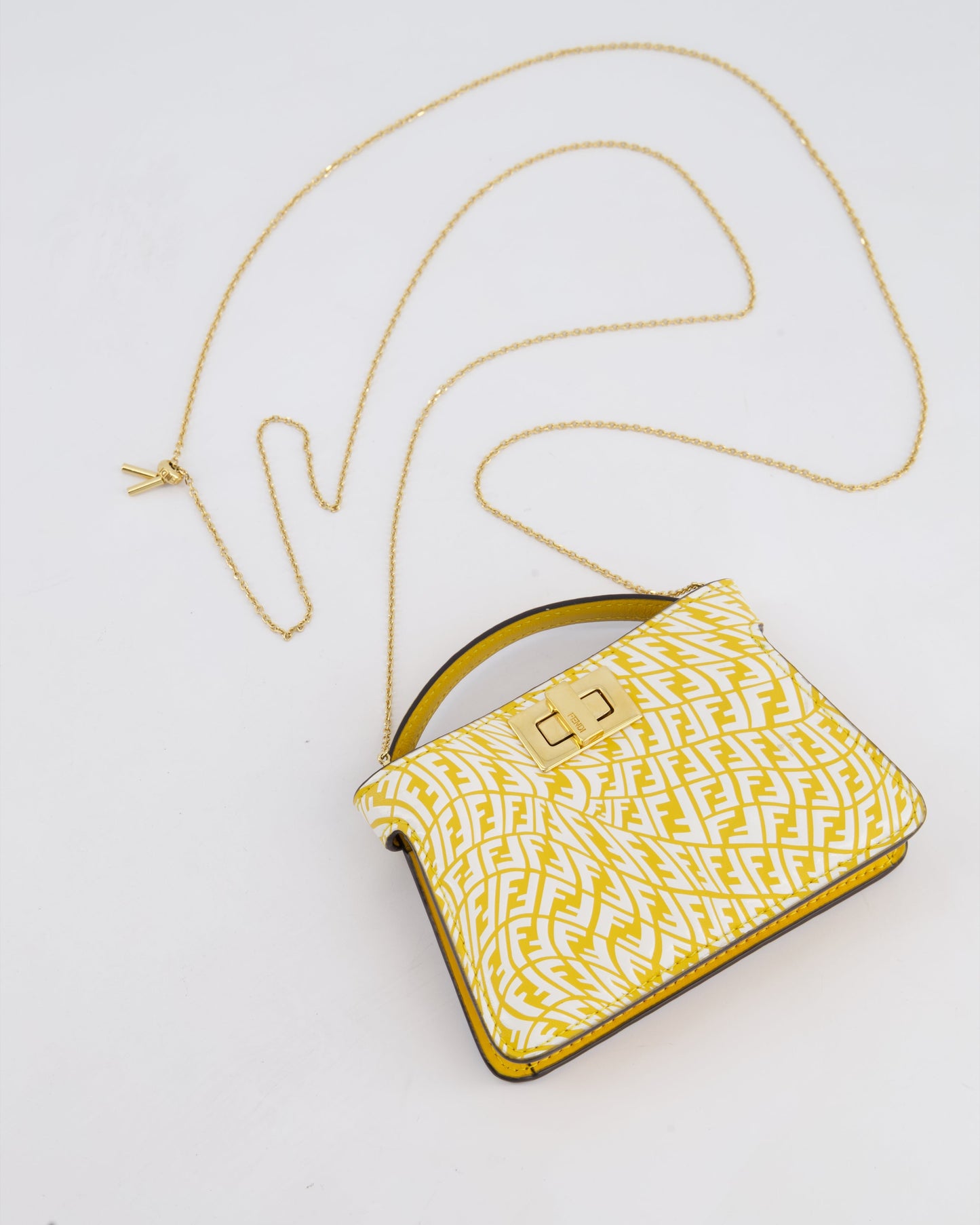 Fendi x Sarah Coleman Yellow Nano Peekaboo Bag with Gold Chain Strap