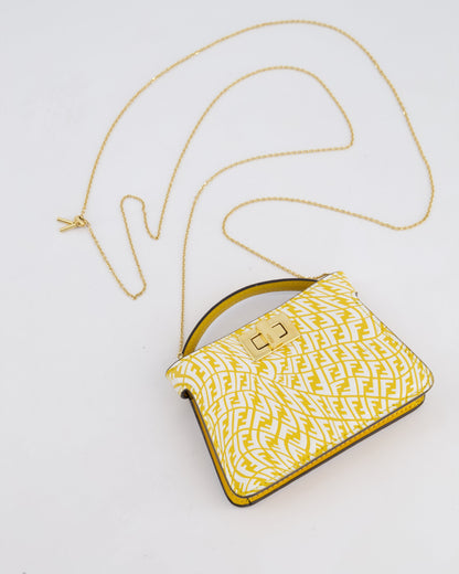Fendi x Sarah Coleman Yellow Nano Peekaboo Bag with Gold Chain Strap