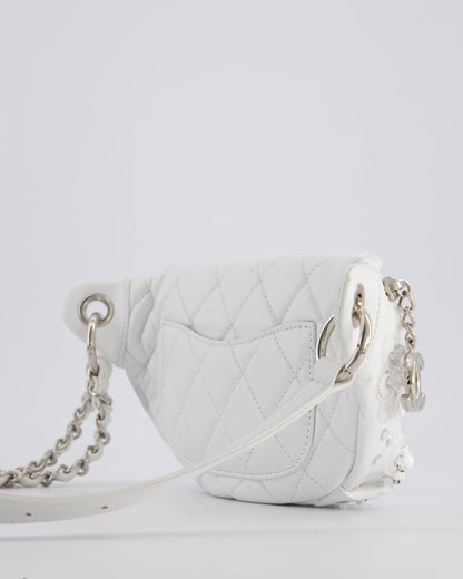Chanel White Lambskin Leather Bum Bag with Silver Crystal Bead Embellishments and Silver Hardware RRP £4,660