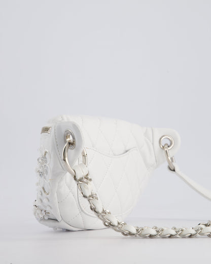 Chanel White Lambskin Leather Bum Bag with Silver Crystal Bead Embellishments and Silver Hardware RRP £4,660