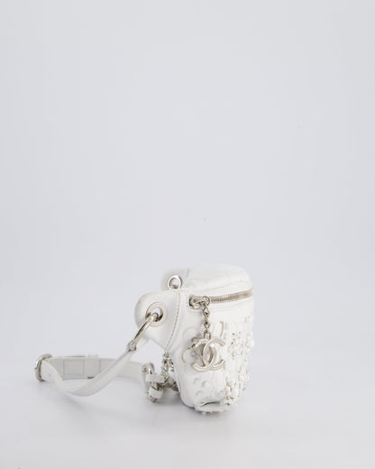 Chanel White Lambskin Leather Bum Bag with Silver Crystal Bead Embellishments and Silver Hardware RRP £4,660