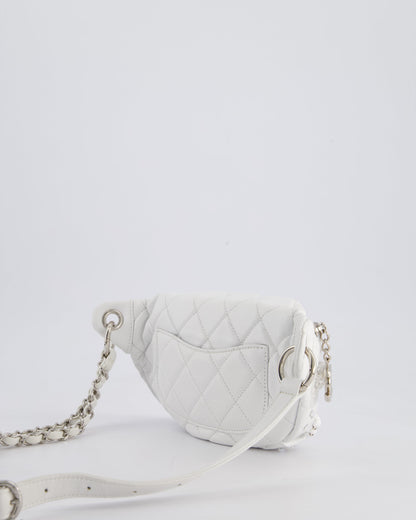Chanel White Lambskin Leather Bum Bag with Silver Crystal Bead Embellishments and Silver Hardware RRP £4,660