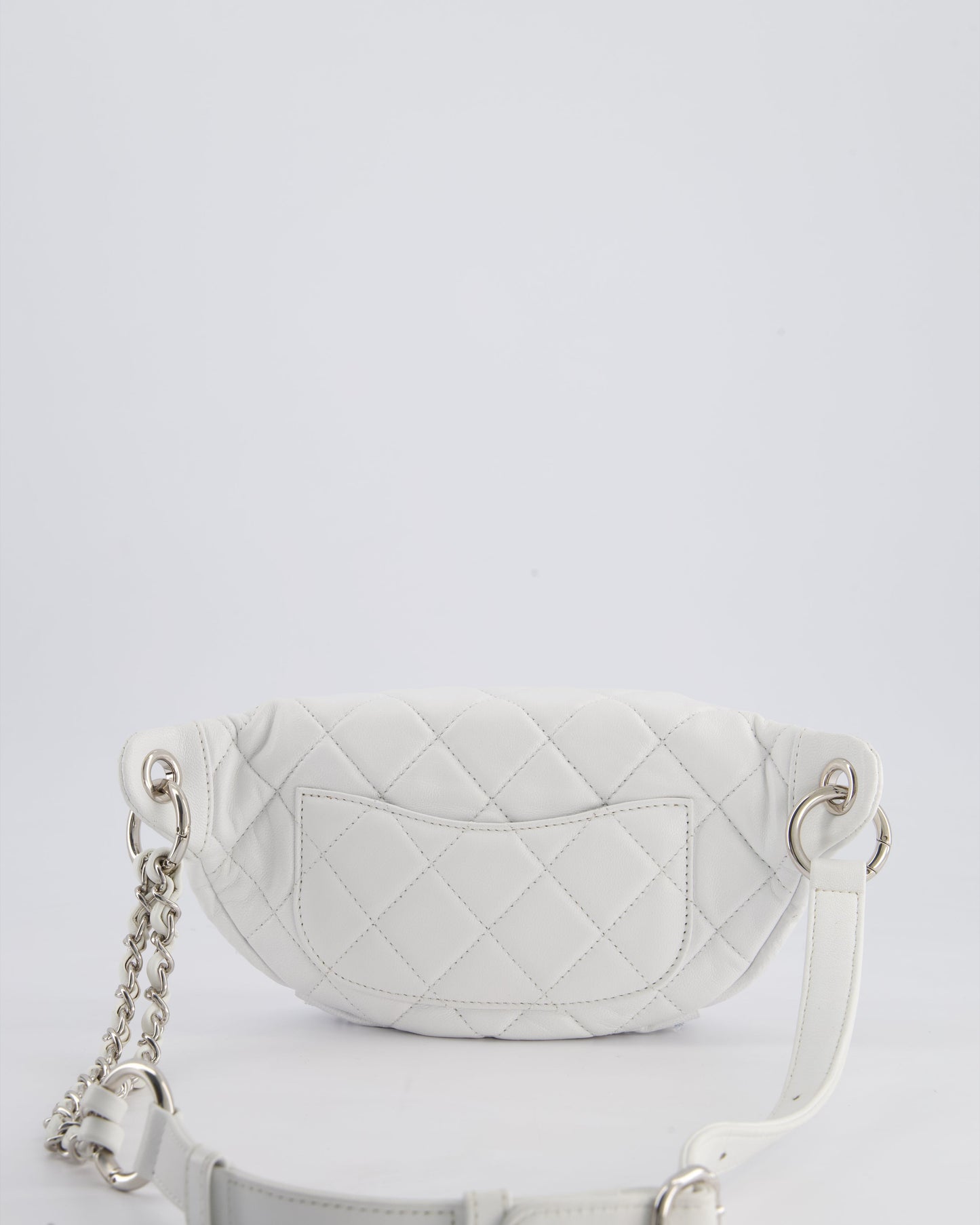 Chanel White Lambskin Leather Bum Bag with Silver Crystal Bead Embellishments and Silver Hardware RRP £4,660