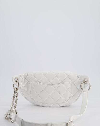Chanel White Lambskin Leather Bum Bag with Silver Crystal Bead Embellishments and Silver Hardware RRP £4,660