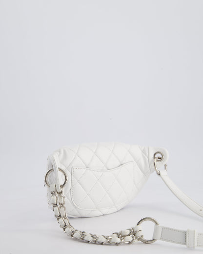 Chanel White Lambskin Leather Bum Bag with Silver Crystal Bead Embellishments and Silver Hardware RRP £4,660