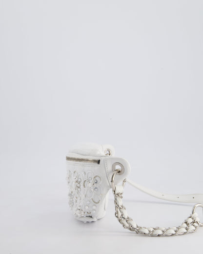 Chanel White Lambskin Leather Bum Bag with Silver Crystal Bead Embellishments and Silver Hardware RRP £4,660