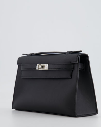 *RARE* Hermès Mini Kelly Pochette Bag in Black Swift Leather with Palladium Hardware