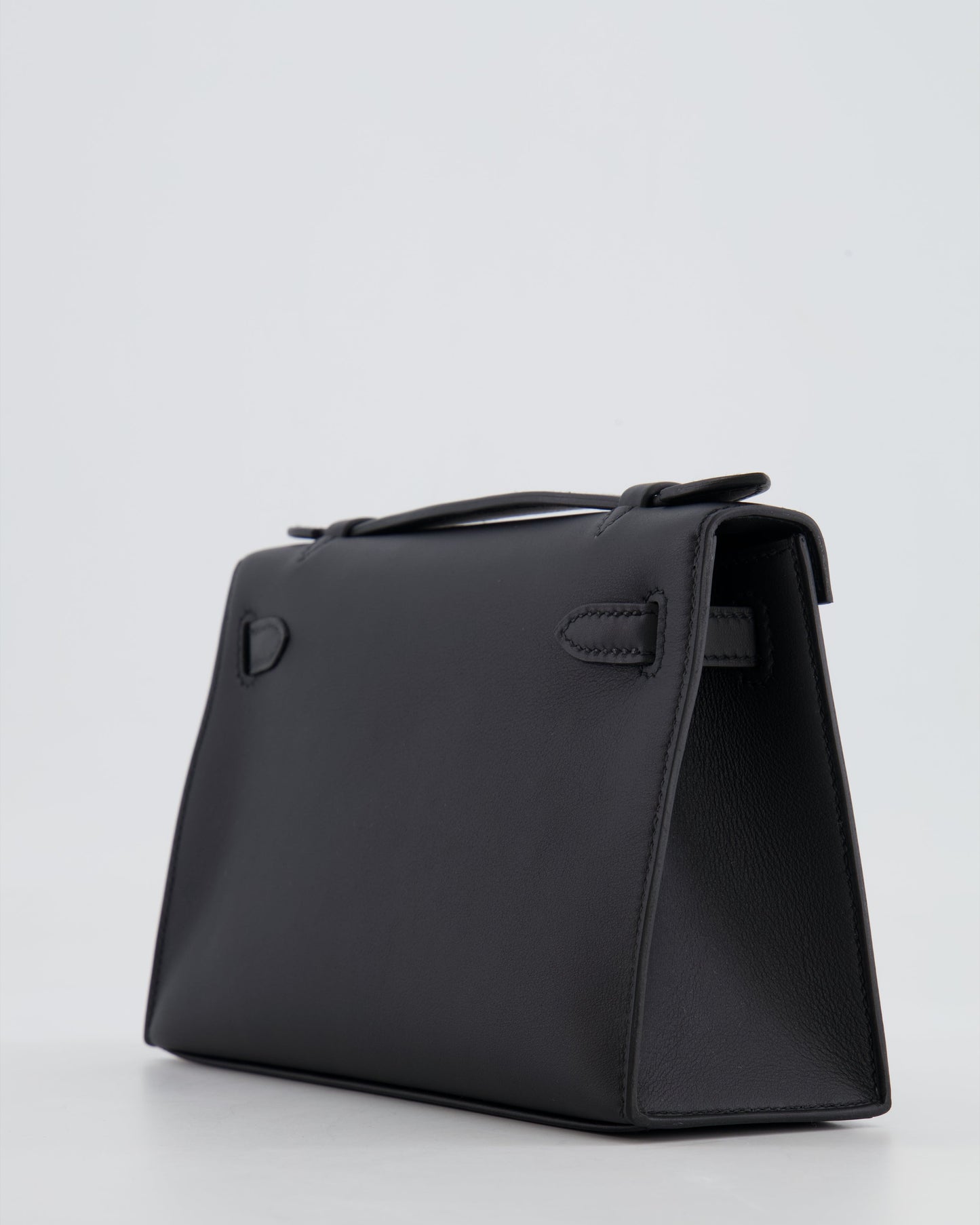 *RARE* Hermès Mini Kelly Pochette Bag in Black Swift Leather with Palladium Hardware