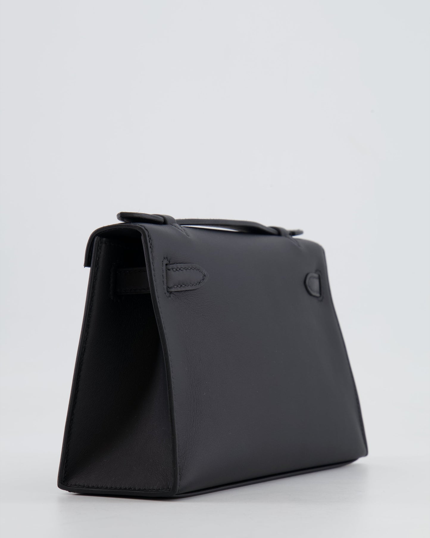 *RARE* Hermès Mini Kelly Pochette Bag in Black Swift Leather with Palladium Hardware