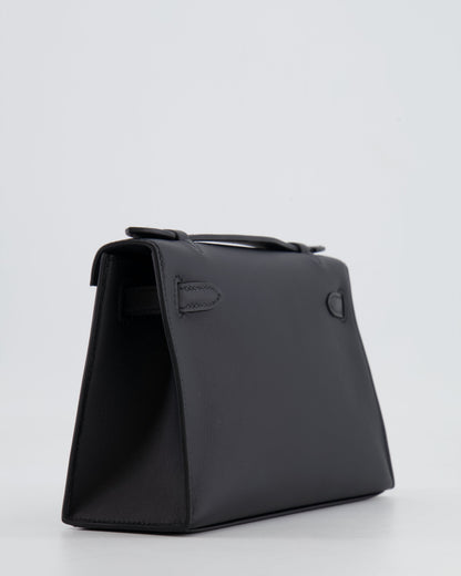 *RARE* Hermès Mini Kelly Pochette Bag in Black Swift Leather with Palladium Hardware