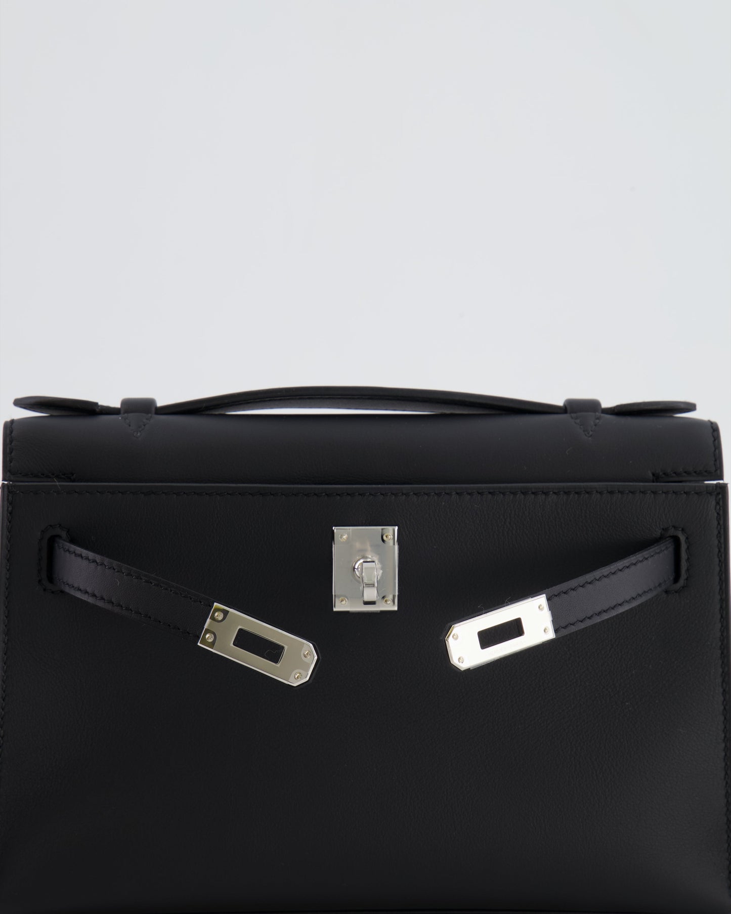 *RARE* Hermès Mini Kelly Pochette Bag in Black Swift Leather with Palladium Hardware