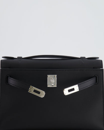 *RARE* Hermès Mini Kelly Pochette Bag in Black Swift Leather with Palladium Hardware
