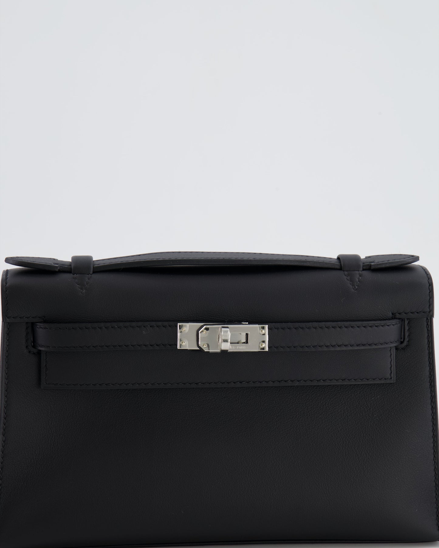 *RARE* Hermès Mini Kelly Pochette Bag in Black Swift Leather with Palladium Hardware